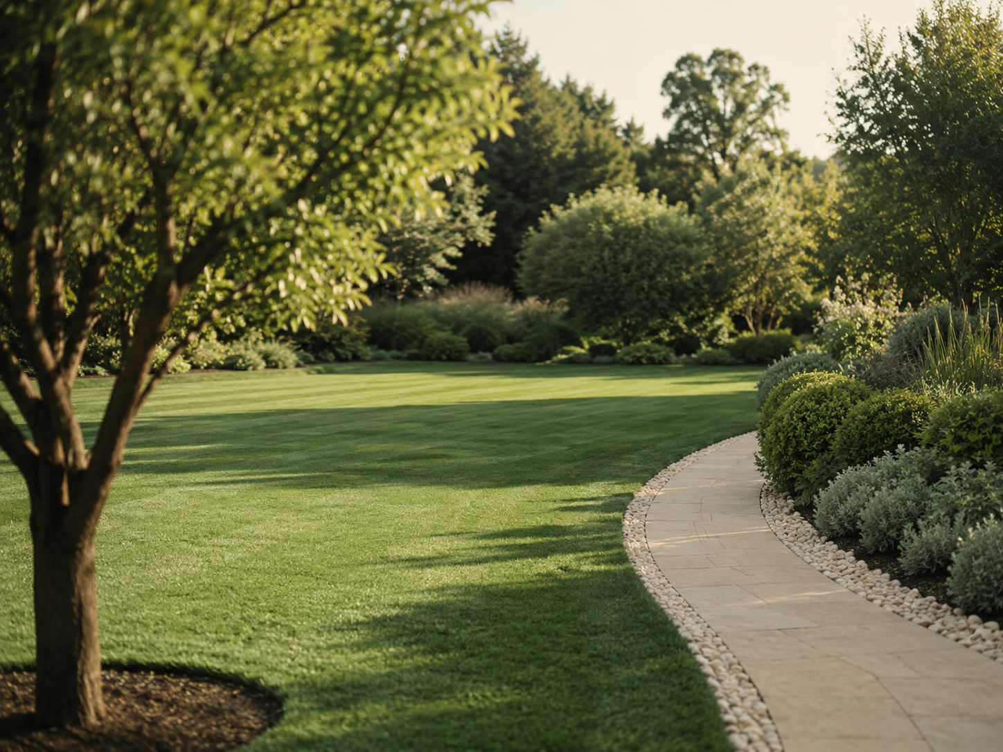 A well-kept Highveld garden — trees, lawn and paving